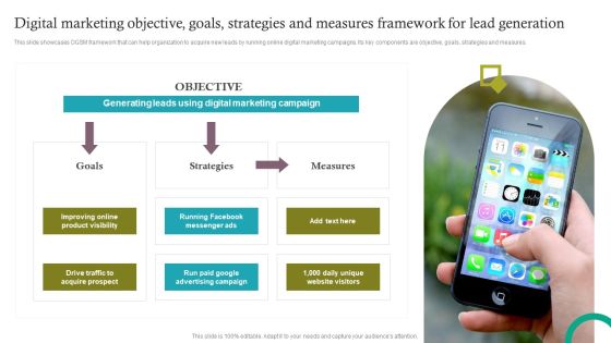 Digital Marketing Objective Goals Strategies And Measures Framework For Lead Generation Portrait PDF Digital Marketing Objective Goals Strategies And Measures Framework For Lead Generation Portrait PDF
