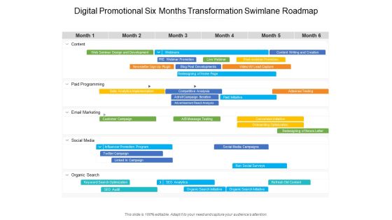 Digital Promotional Six Months Transformation Swimlane Roadmap Themes Digital Promotional Six Months Transformation Swimlane Roadmap Themes