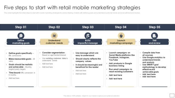 Digital Retail Marketing Techniques To Increase Target Customers Five Steps To Start With Retail Mobile Marketing Diagrams PDF Digital Retail Marketing Techniques To Increase Target Customers Five Steps To Start With Retail Mobile Marketing Diagrams PDF