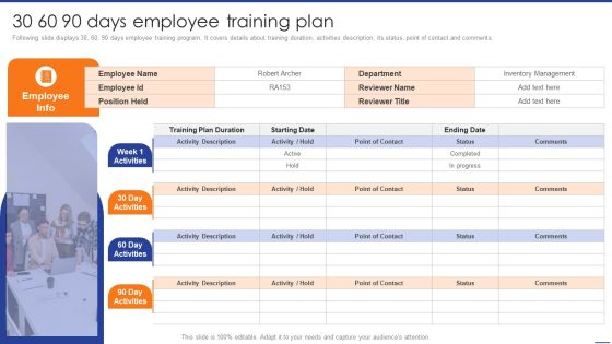 Digital Transformation Of Supply 30 60 90 Days Employee Training Plan Sample PDF