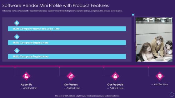 Digital Transformation Toolkit Accounting Finance Software Vendor Mini Profile With Product Features Infographics PDF
