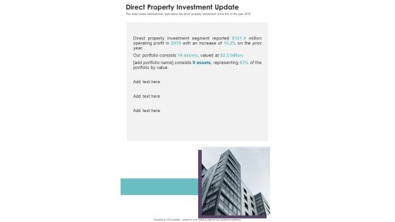 Direct Property Investment Update One Pager Documents Direct Property Investment Update One Pager Documents