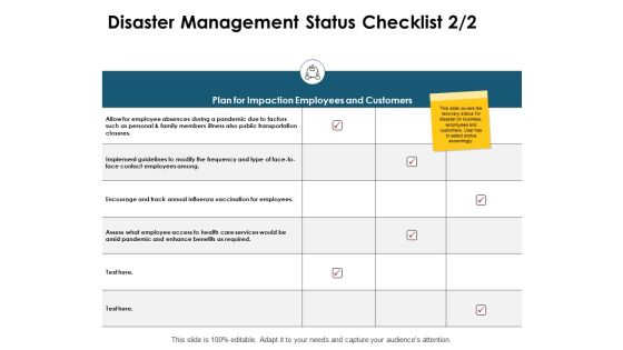 Disaster Management Status Checklist Management Marketing Ppt PowerPoint Presentation Infographics Brochure Disaster Management Status Checklist Management Marketing Ppt PowerPoint Presentation Infographics Brochure