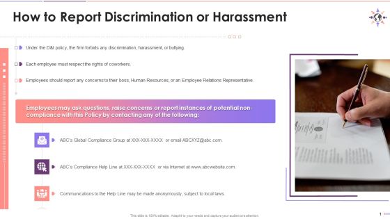 Discrimination Or Harassment At Workplace And How To Report It Training Ppt