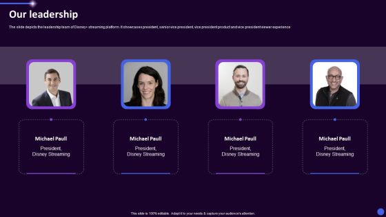 Disney Plus OTT Platform Company Summary Our Leadership Ppt Gallery Guide PDF