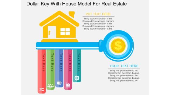 Dollar Key With House Model For Real Estate Powerpoint Template