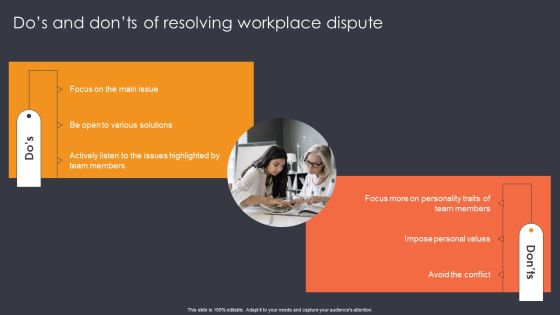 Dos And Donts Of Resolving Workplace Dispute Ppt Outline Visuals PDF Dos And Donts Of Resolving Workplace Dispute Ppt Outline Visuals PDF