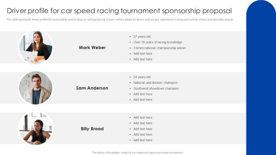 Driver Profile For Car Speed Racing Tournament Sponsorship Proposal Inspiration PDF Driver Profile For Car Speed Racing Tournament Sponsorship Proposal Inspiration PDF