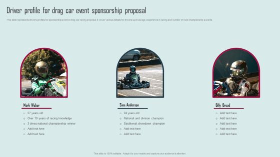 Driver Profile For Drag Car Event Sponsorship Proposal Icons PDF Driver Profile For Drag Car Event Sponsorship Proposal Icons PDF
