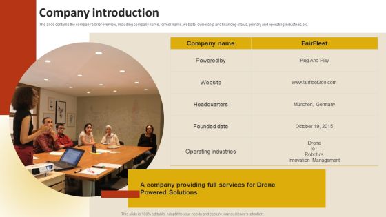Drone Service Company Investor Funding Elevator Pitch Deck Company Introduction Guidelines PDF