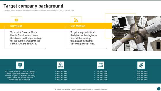 Due Diligence In Amalgamation And Acquisition Target Company Background Sample PDF Due Diligence In Amalgamation And Acquisition Target Company Background Sample PDF