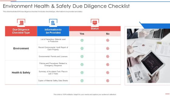 Due Diligence Process In Merger And Acquisition Agreement Environment Health And Safety Microsoft PDF