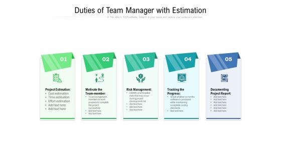 Duties Of Team Manager With Estimation Ppt PowerPoint Presentation Gallery Objects PDF Duties Of Team Manager With Estimation Ppt PowerPoint Presentation Gallery Objects PDF
