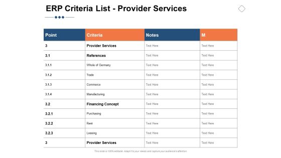 ERP Criteria List Provider Services Ppt PowerPoint Presentation Pictures Portrait ERP Criteria List Provider Services Ppt PowerPoint Presentation Pictures Portrait