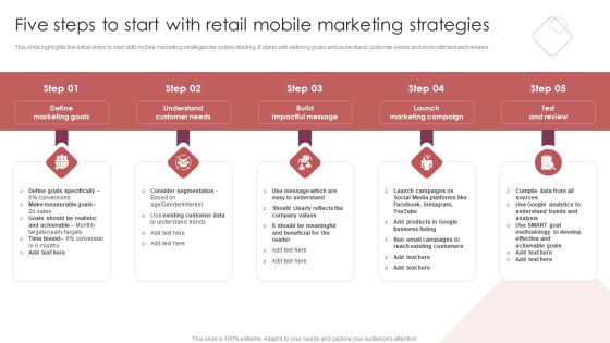 E Commerce Marketing Techniques To Boost Sales Five Steps To Start With Retail Mobile Marketing Strategies Themes PDF E Commerce Marketing Techniques To Boost Sales Five Steps To Start With Retail Mobile Marketing Strategies Themes PDF