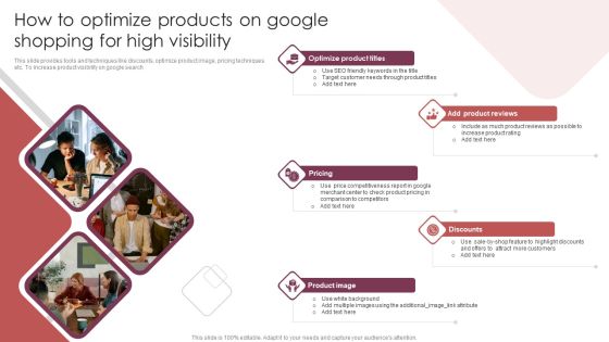 E Commerce Marketing Techniques To Boost Sales How To Optimize Products On Google Shopping For High Visibility Icons PDF E Commerce Marketing Techniques To Boost Sales How To Optimize Products On Google Shopping For High Visibility Icons PDF
