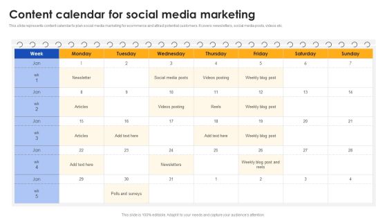 E Commerce Operations In B2b Content Calendar For Social Media Marketing Slides PDF E Commerce Operations In B2b Content Calendar For Social Media Marketing Slides PDF