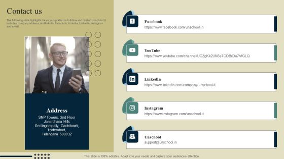 E Learning Platform Company Outline Contact Us Icons PDF E Learning Platform Company Outline Contact Us Icons PDF