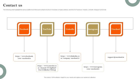 E Learning Platform Company Profile Contact Us Inspiration PDF