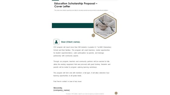 Education Scholarship Proposal Cover Letter One Pager Sample Example Document Education Scholarship Proposal Cover Letter One Pager Sample Example Document