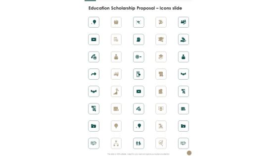 Education Scholarship Proposal Icons Slide One Pager Sample Example Document Education Scholarship Proposal Icons Slide One Pager Sample Example Document