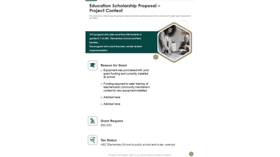 Education Scholarship Proposal Project Context One Pager Sample Example Document Education Scholarship Proposal Project Context One Pager Sample Example Document