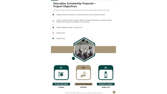 Education Scholarship Proposal Project Objectives One Pager Sample Example Document Education Scholarship Proposal Project Objectives One Pager Sample Example Document