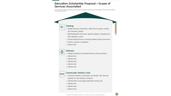 Education Scholarship Proposal Scope Of Services Associated One Pager Sample Example Document Education Scholarship Proposal Scope Of Services Associated One Pager Sample Example Document