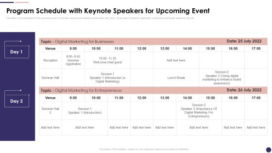 Effective Company Event Communication Plan Program Schedule With Keynote Speakers Professional PDF Effective Company Event Communication Plan Program Schedule With Keynote Speakers Professional PDF
