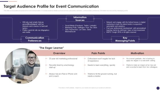 Effective Company Event Communication Plan Target Audience Profile For Event Communication Slides PDF