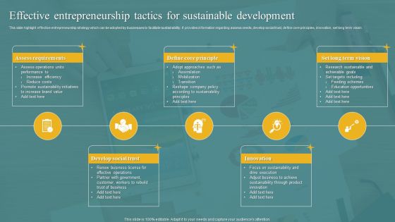 Effective Entrepreneurship Tactics For Sustainable Development Icons PDF Effective Entrepreneurship Tactics For Sustainable Development Icons PDF