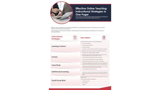 Effective Online Teaching Instructional Strategies In One Pager PDF Document PPT Template Effective Online Teaching Instructional Strategies In One Pager PDF Document PPT Template