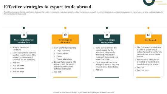 Effective Strategies To Export Trade Abroad Infographics PDF Effective Strategies To Export Trade Abroad Infographics PDF