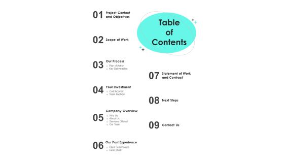 Efficient Business Development Methods Proposal Table Of Contents One Pager Sample Example Document Efficient Business Development Methods Proposal Table Of Contents One Pager Sample Example Document