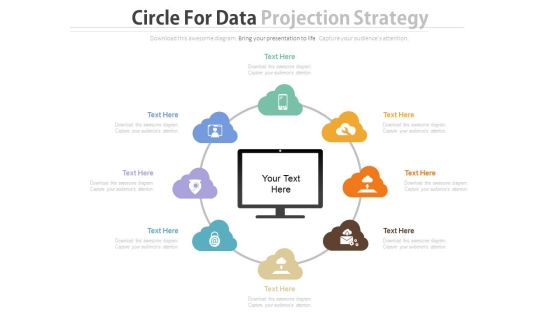 Eight Cloud Circle Around Monitor For Technology Powerpoint Slides Eight Cloud Circle Around Monitor For Technology Powerpoint Slides
