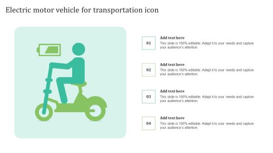 Electric Motor Vehicle For Transportation Icon Slides PDF Electric Motor Vehicle For Transportation Icon Slides PDF