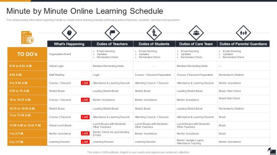 Electronic Learning Playbook Minute By Minute Online Learning Schedule Icons PDF Electronic Learning Playbook Minute By Minute Online Learning Schedule Icons PDF