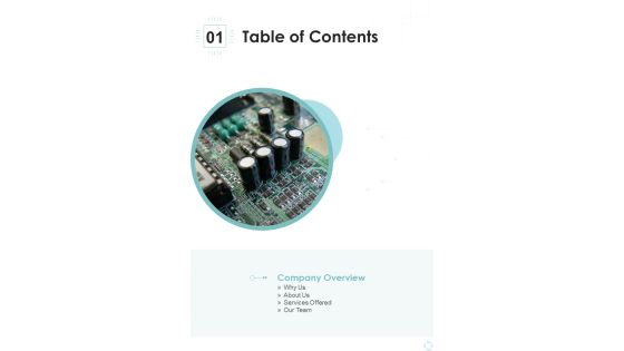 Electronics Business Proposal Table Of Contents One Pager Sample Example Document Electronics Business Proposal Table Of Contents One Pager Sample Example Document