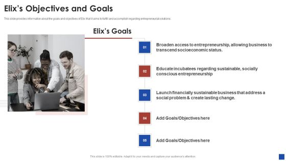 Elix Incubator Venture Capital Funding Elixs Objectives And Goals Ppt Styles Summary PDF Elix Incubator Venture Capital Funding Elixs Objectives And Goals Ppt Styles Summary PDF