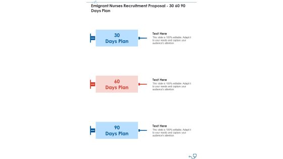 Emigrant Nurses Recruitment Proposal 30 60 90 Days Plan One Pager Sample Example Document