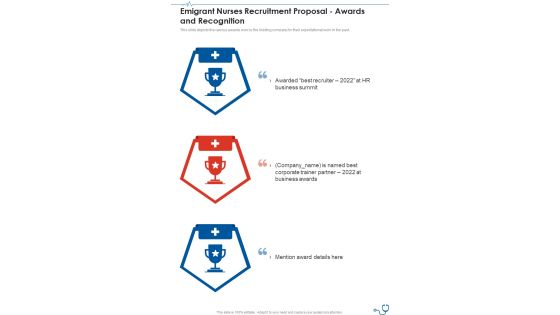 Emigrant Nurses Recruitment Proposal Awards And Recognition One Pager Sample Example Document Emigrant Nurses Recruitment Proposal Awards And Recognition One Pager Sample Example Document
