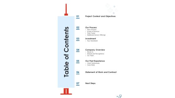 Emigrant Nurses Recruitment Proposal Table Of Contents One Pager Sample Example Document Emigrant Nurses Recruitment Proposal Table Of Contents One Pager Sample Example Document