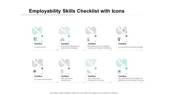 Employability Skills Checklist With Icons Ppt PowerPoint Presentation Layouts Information Employability Skills Checklist With Icons Ppt PowerPoint Presentation Layouts Information
