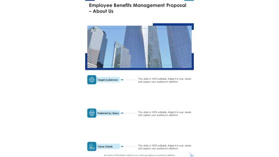 Employee Benefits Management Proposal About Us One Pager Sample Example Document Employee Benefits Management Proposal About Us One Pager Sample Example Document