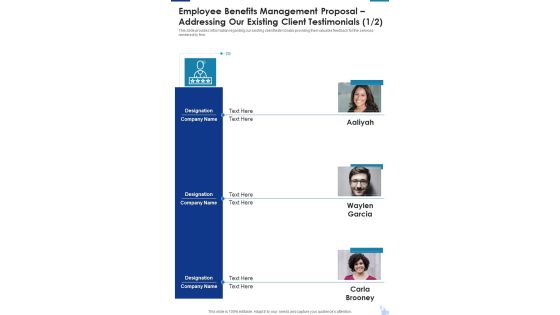 Employee Benefits Management Proposal Addressing Our Existing Client One Pager Sample Example Document Employee Benefits Management Proposal Addressing Our Existing Client One Pager Sample Example Document