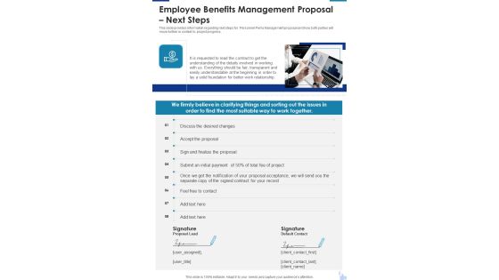 Employee Benefits Management Proposal Next Steps One Pager Sample Example Document