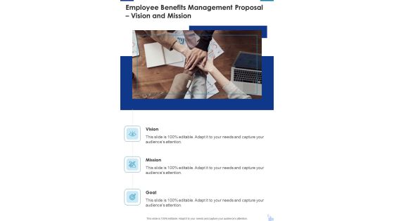 Employee Benefits Management Proposal Vision And Mission One Pager Sample Example Document Employee Benefits Management Proposal Vision And Mission One Pager Sample Example Document