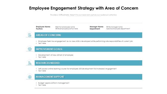 Employee Engagement Strategy With Area Of Concern Ppt PowerPoint Presentation File Graphics Pictures PDF