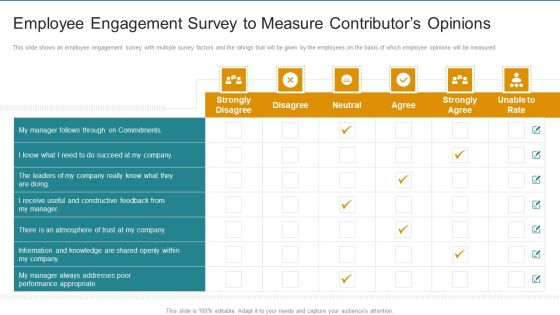 Employee Engagement Survey To Measure Contributors Opinions Professional PDF