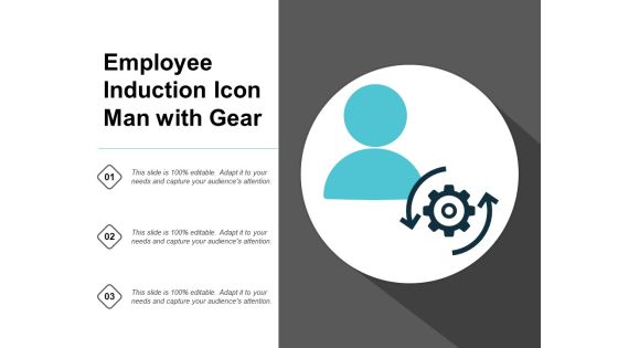 Employee Induction Icon Man With Gear Ppt PowerPoint Presentation Portfolio Design Ideas